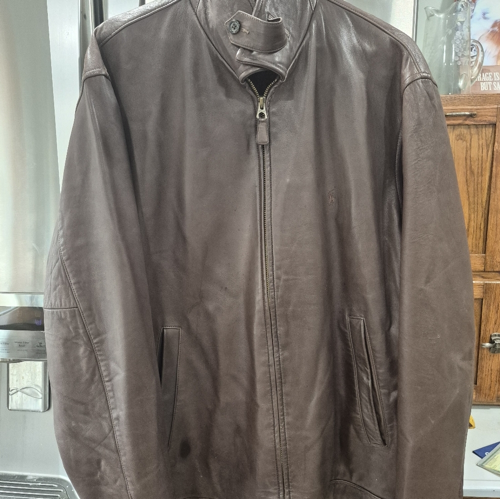 POLO genuine leather brown men's jacket LG T